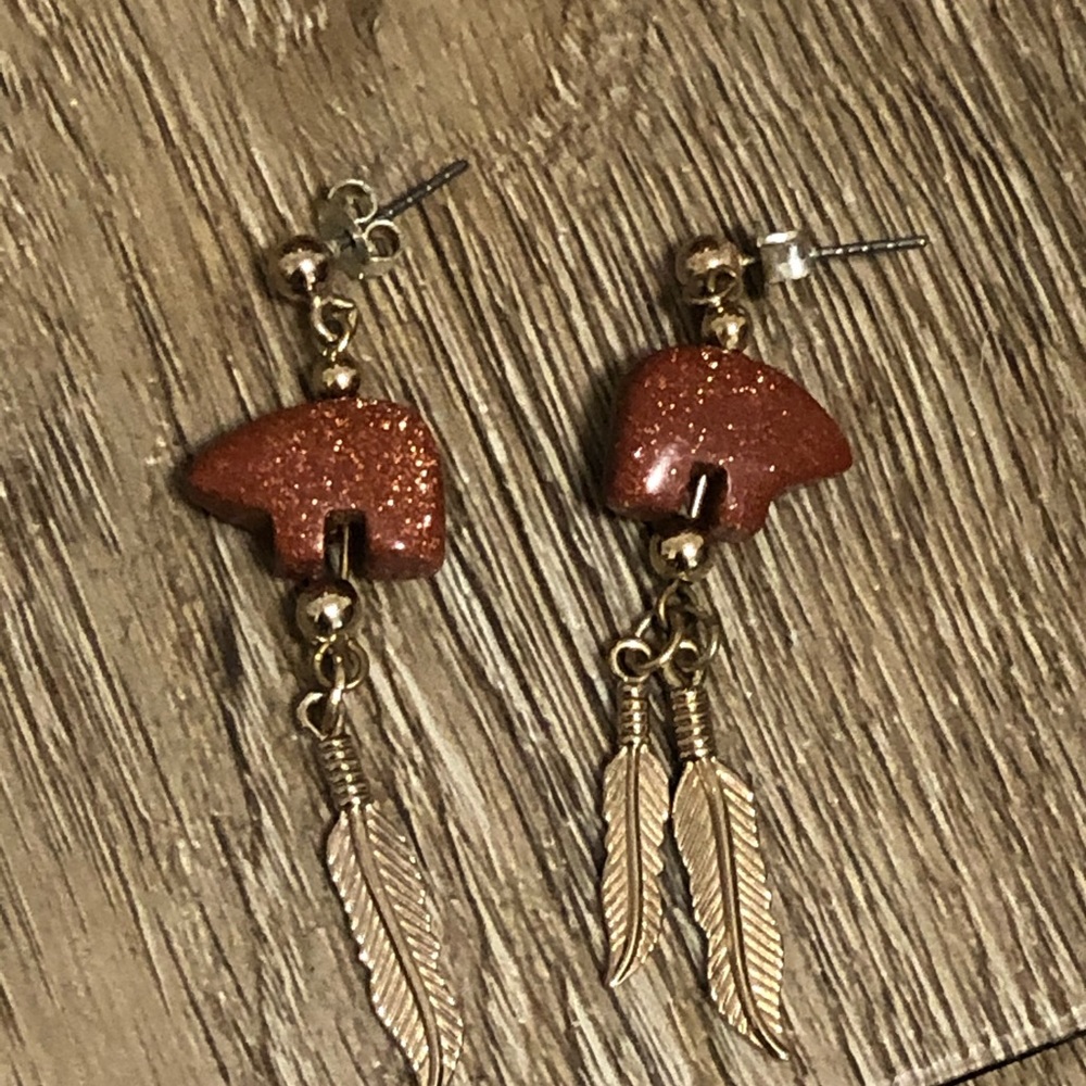 Native American Sprit Bear Feather Earrings